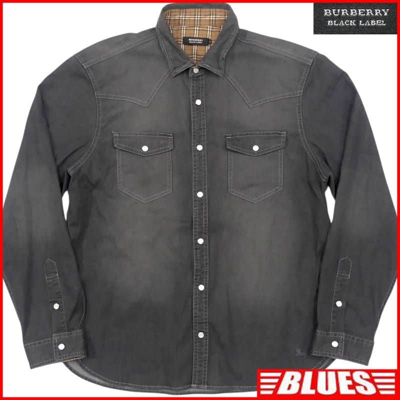 BLACK LABEL 廃盤 バーバリーブラックレーベル デニムシャツ XL ノバチェック メンズ 長袖 グレー 刺繍 長袖シャツ 4 シャツ ウエスタンシャツ ボタンシャツサイズXL一覧 SEULB屋着古 TY 4128