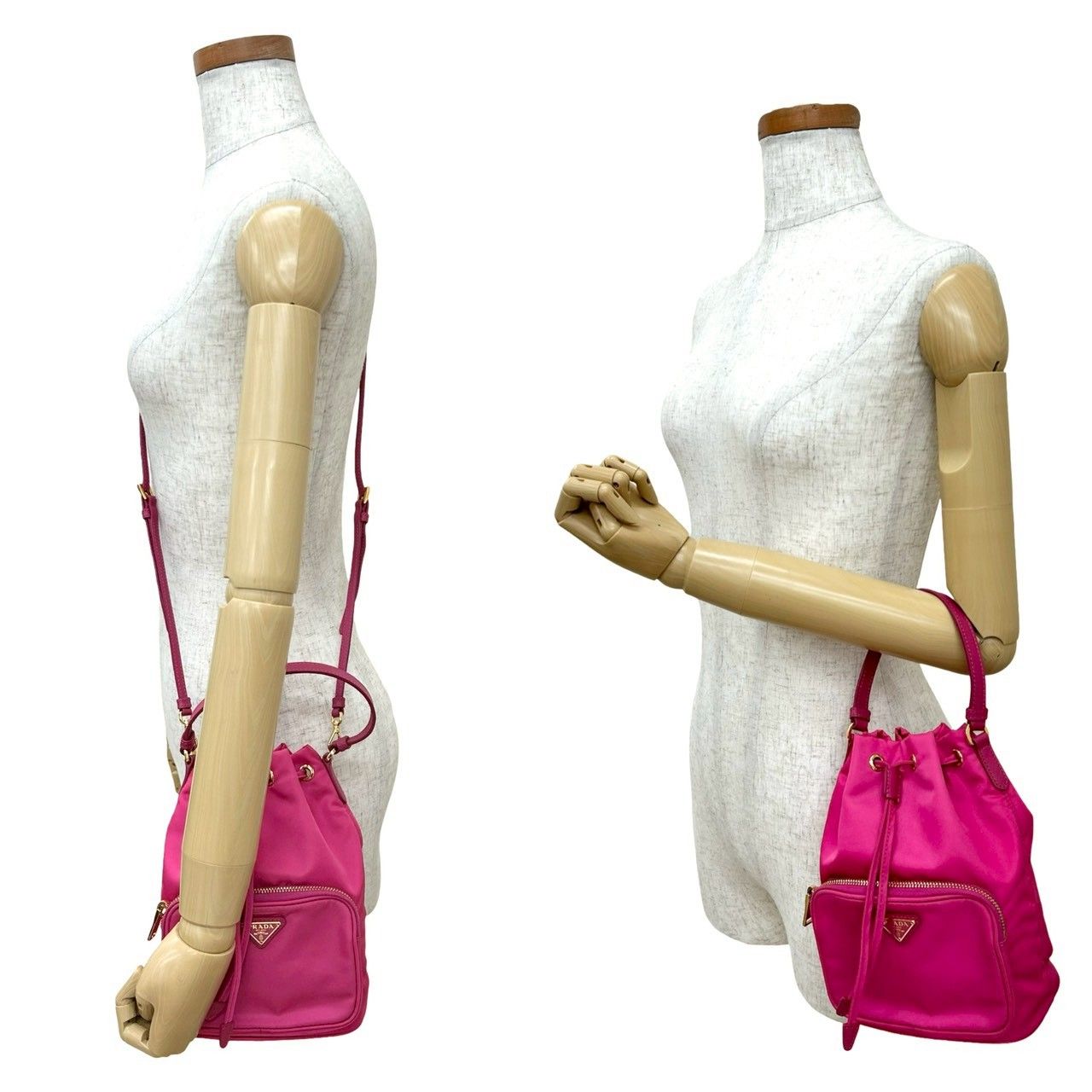 ほぼ未使用 PRADA プラダ デュエット 三角ロゴ 金具 テスート ナイロン レザー 2way ミニ ショルダーバッグ ハンドバッグ ピンク 56149 ほぼ未使用 PRADA プラダ デュエット 三角ロゴ 金具 テスート ナイロン