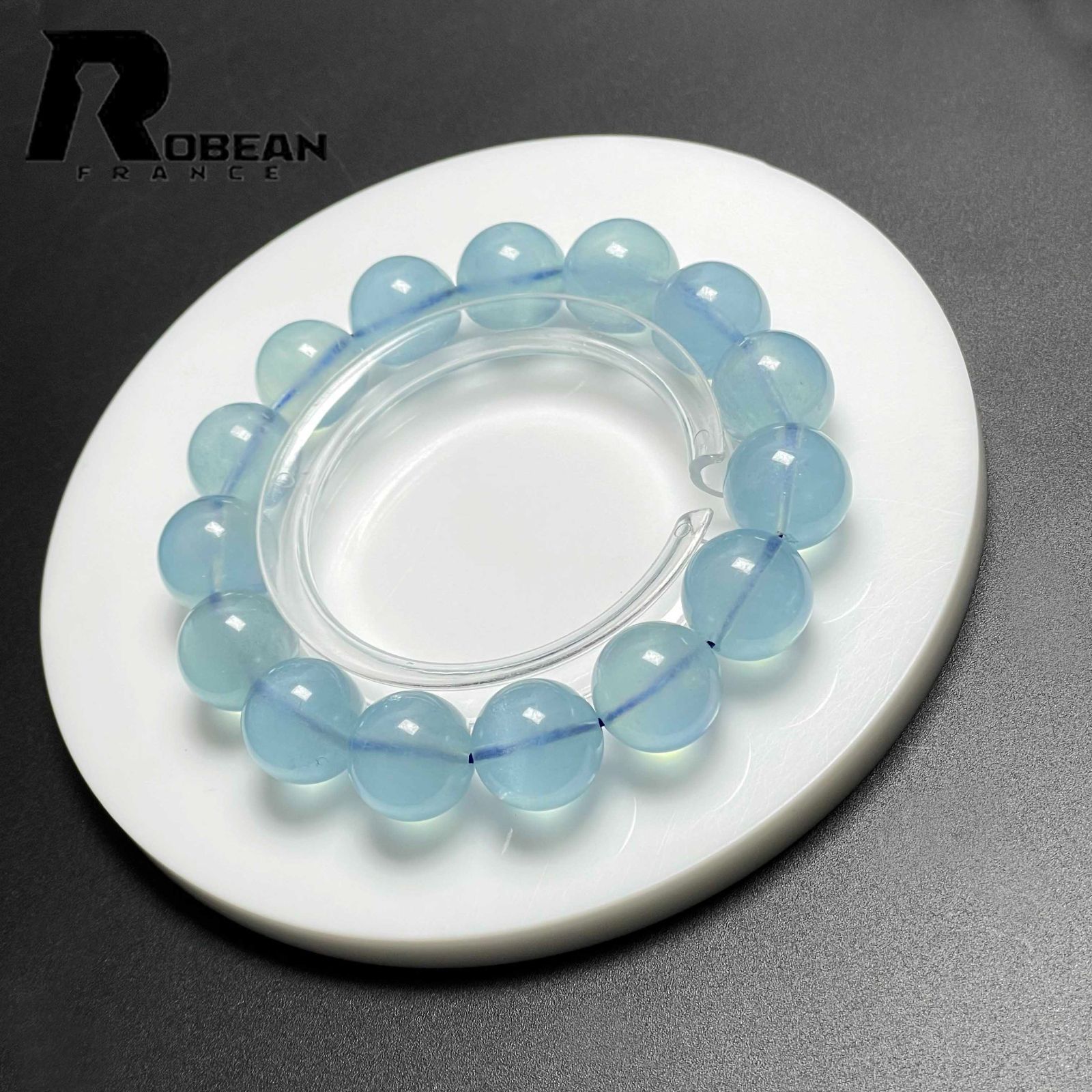 夢色 EU製 定価27万円 ROBEAN ブルーアクアマリン パワーストーン ブレスレット 天然石 原石 お守り プレゼント 14.4-14.8 mm