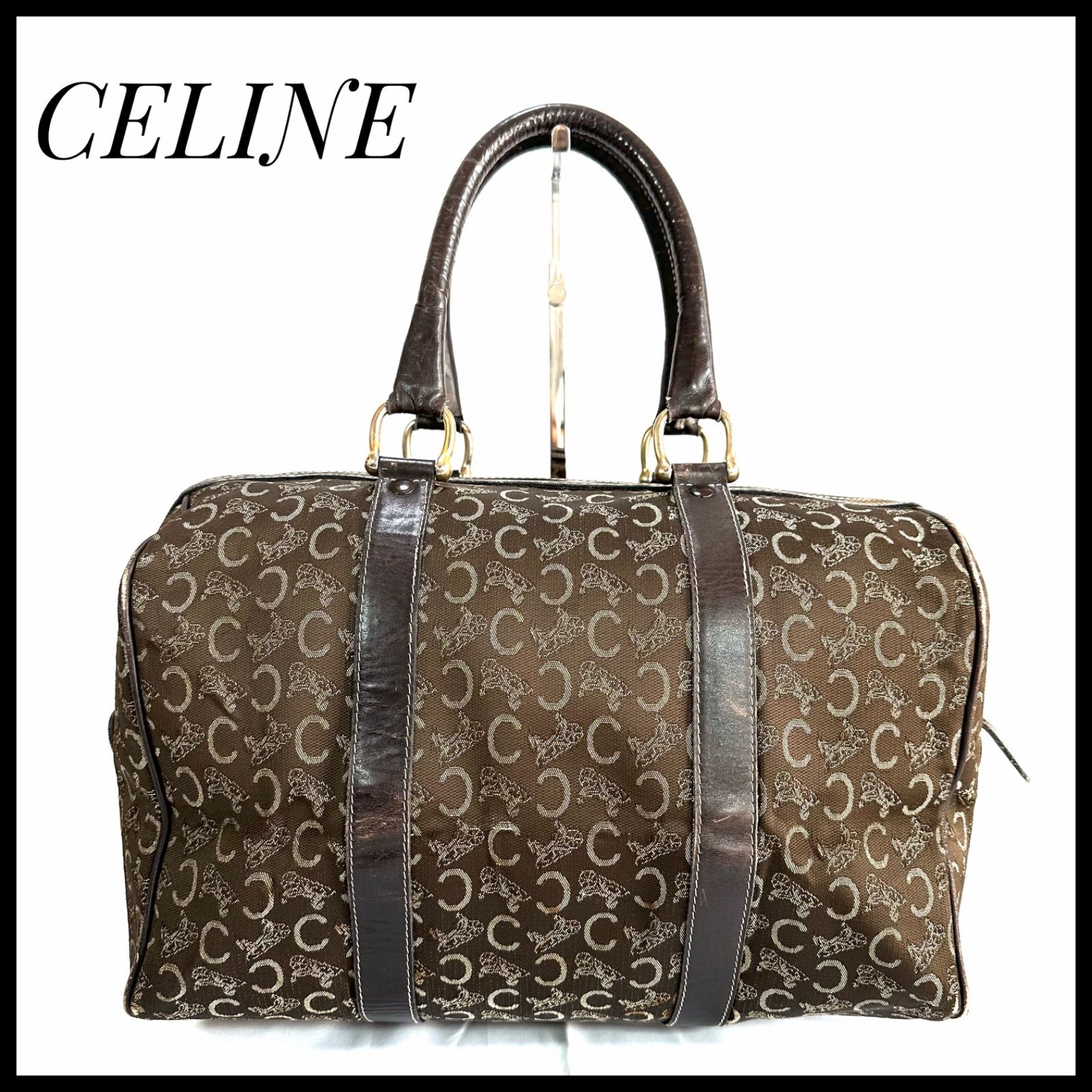 【廃盤品】 ボストンバッグ セリーヌ オールドセリーヌ C マカダム バッグ かばん 鞄 ユニセックス 男女兼用 ヴィンテージ ブラウン 訳あり 旅行用 旅 大きめ キャンバス レザー