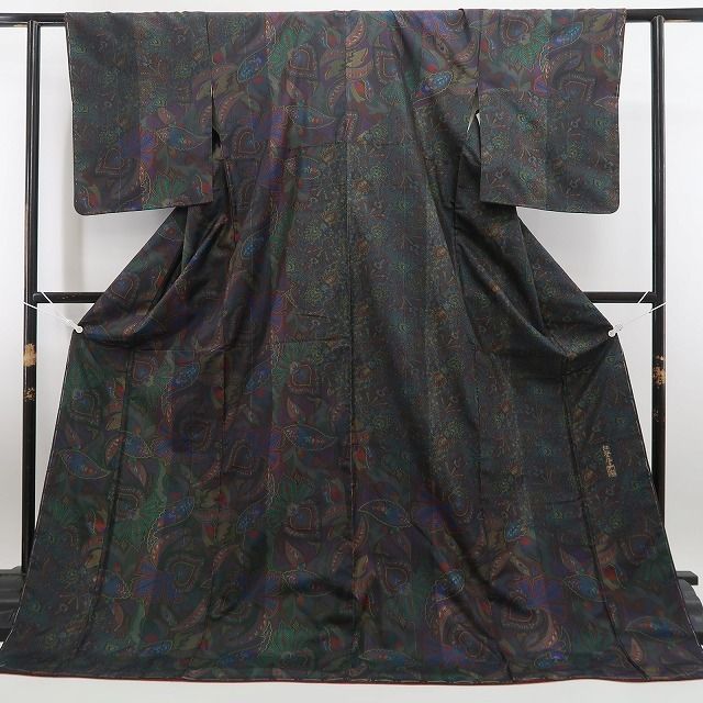 ❁tomihisa❁新品 前田仁仙 落款 更紗 着物 正絹 仕付け糸付”大島紬の