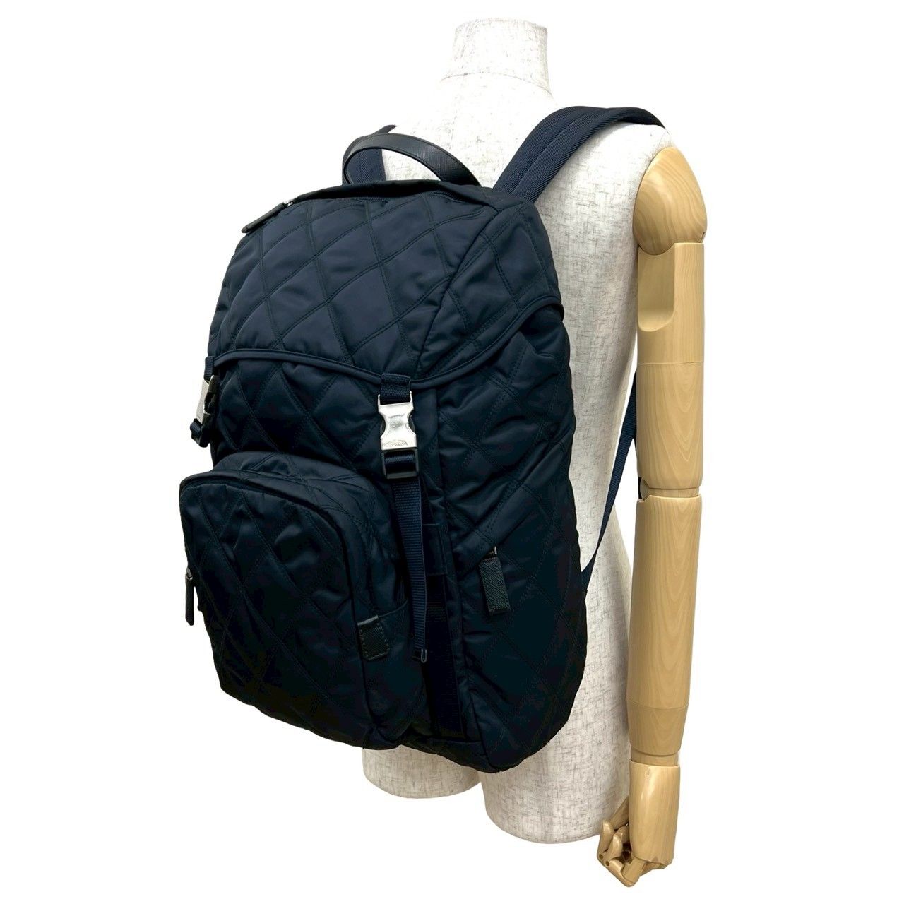PRADA プラダ 三角ロゴ プレート 金具 キルティング テスート ナイロン リュックサック バックパック デイパック ネイビー 78055