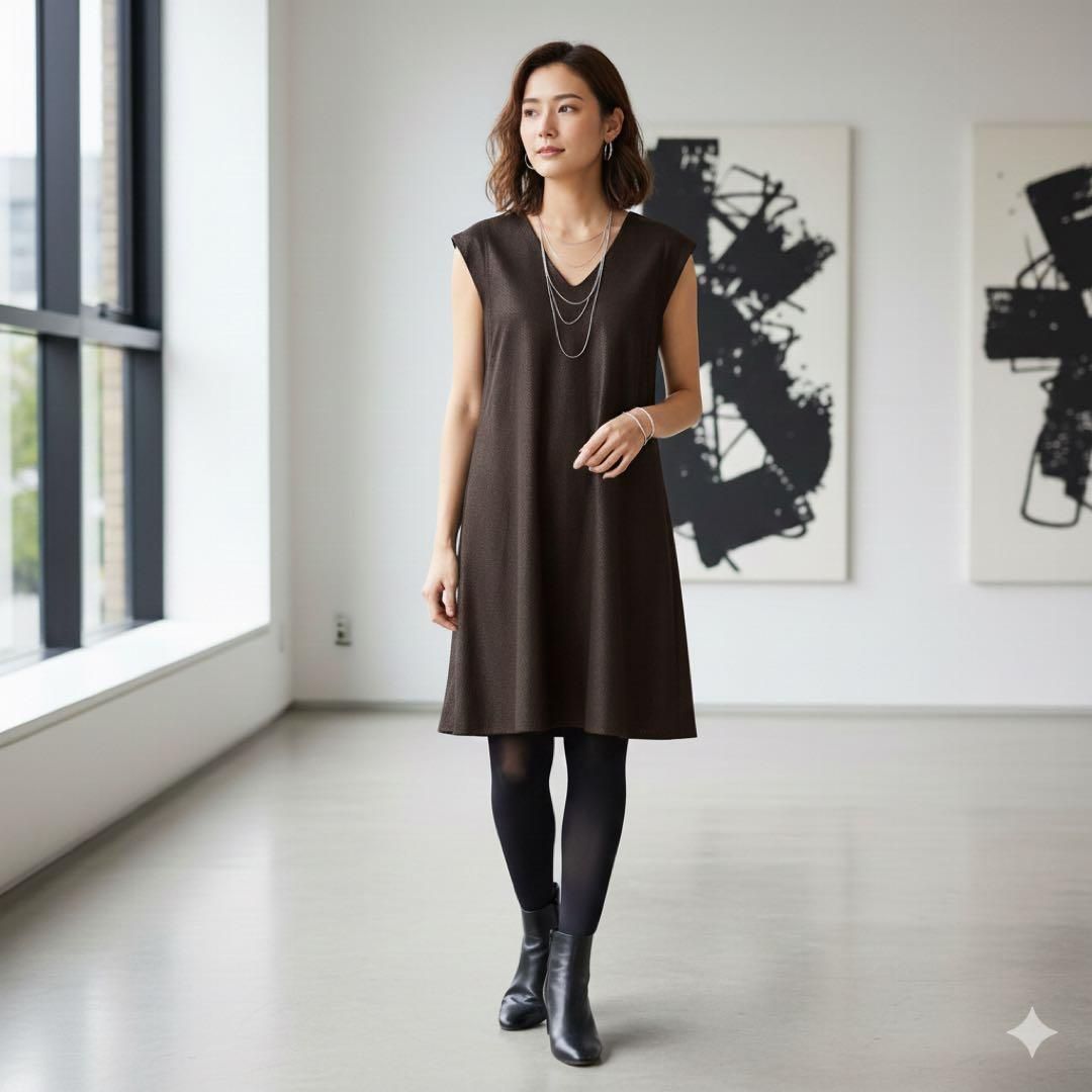 HIROKO KOSHINO ヒロココシノ【38】ノースリーブワンピース 人工皮革