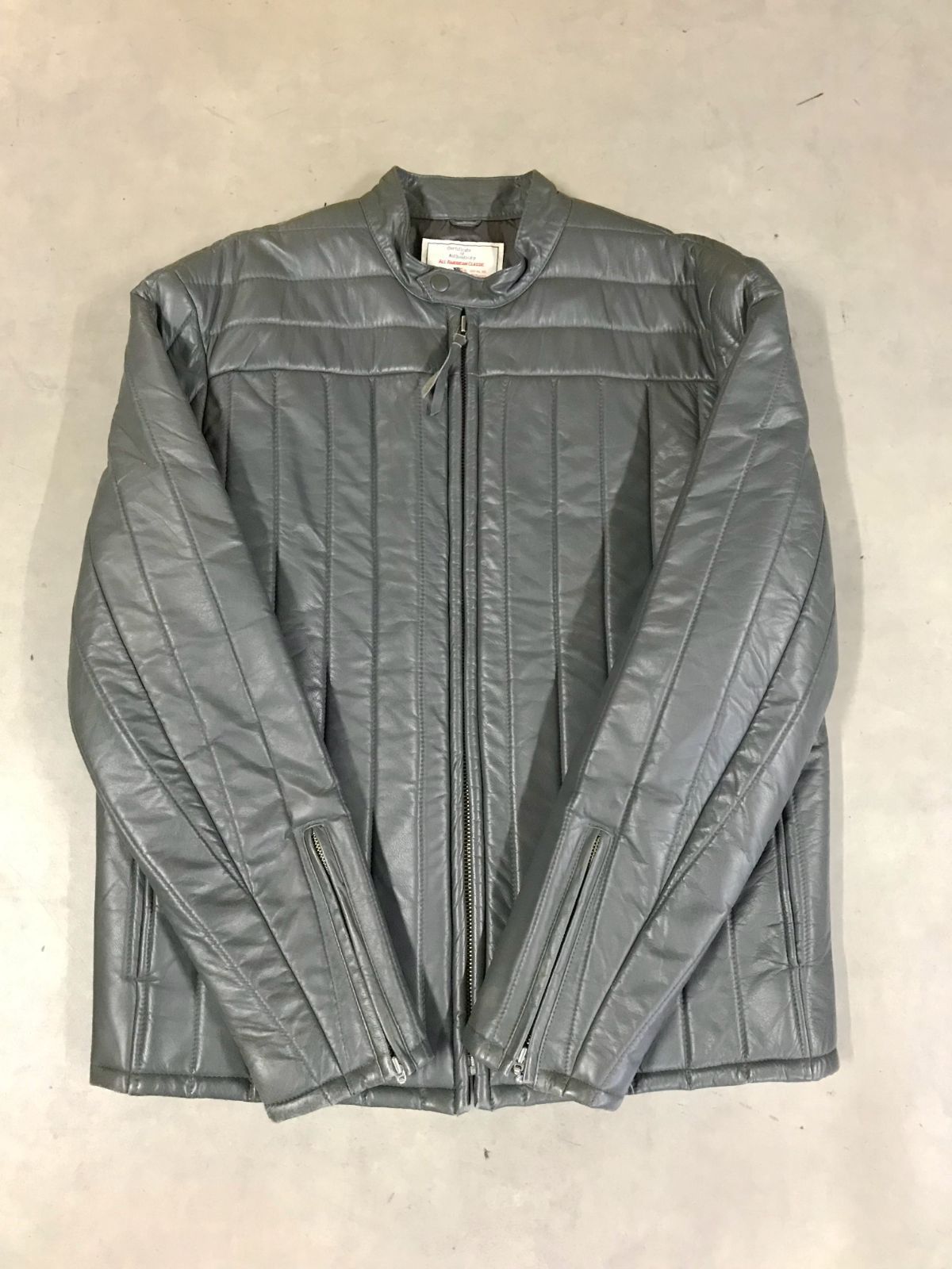 MK156△ AVIREX シングルライダースジャケット/XL/牛革/グレー/中綿
