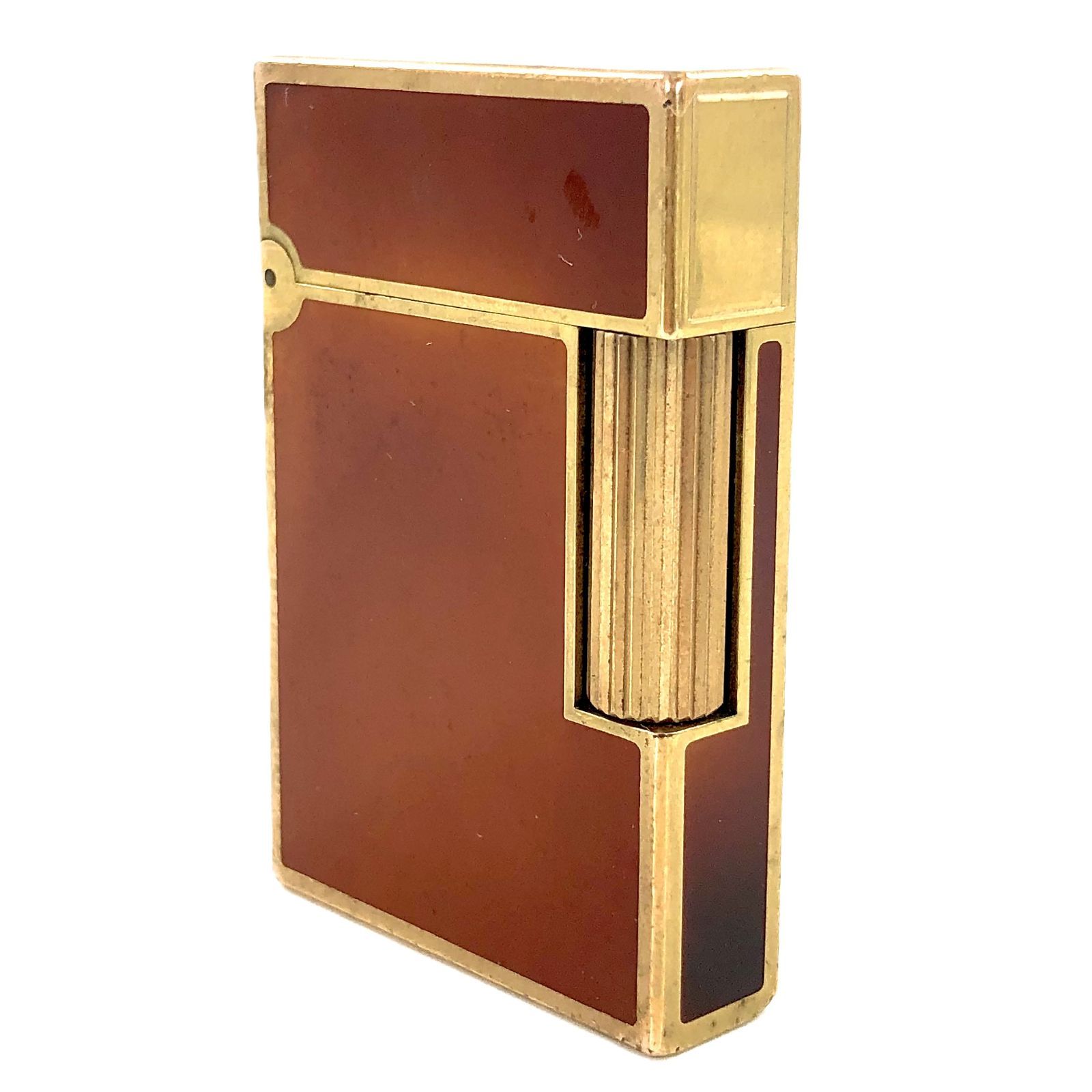 Dupont デュポン ローラー式 ガスライター ブラウン ゴールド フリント石付き 火花 済み PF 464