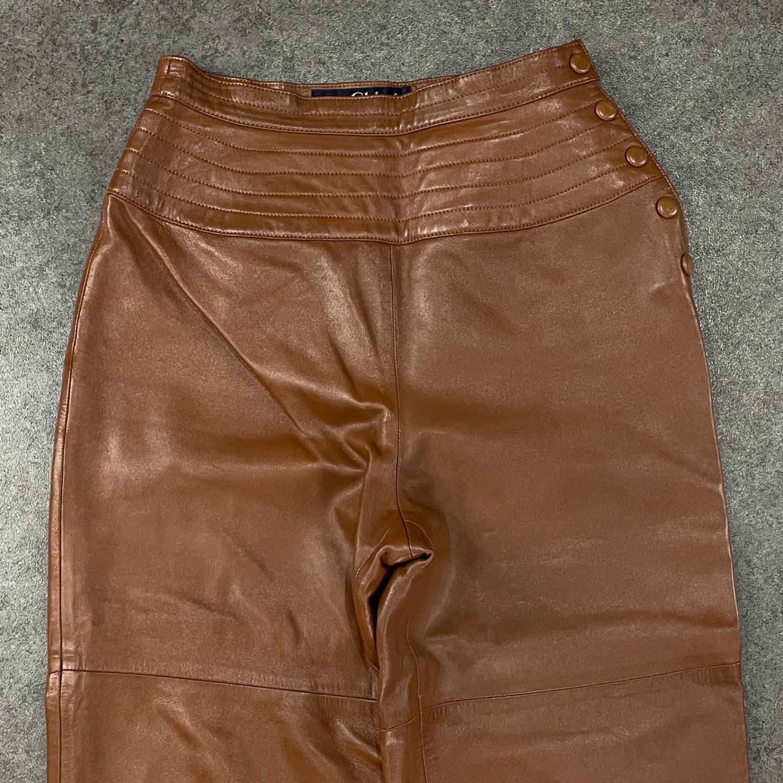 90 s Vintage Miss Chloe Real Leather Pants Tapered ミスクロエ 本革 レザーパンツ ライダース テーパード 無地 ブラウン 茶 ヴィンテージ ビンテージ 40