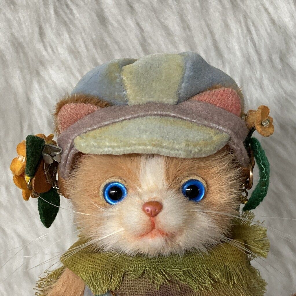 創作人形 玉雪箱 子猫とキンモクセイ 約13 cm