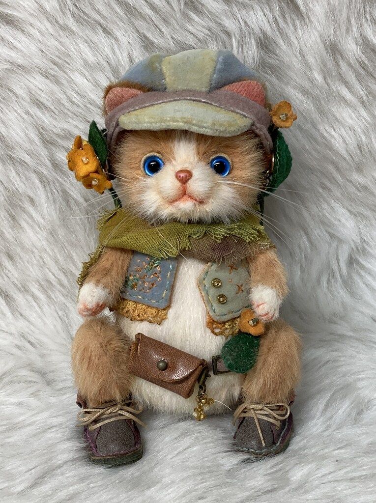 創作人形 玉雪箱 子猫とキンモクセイ 約13 cm