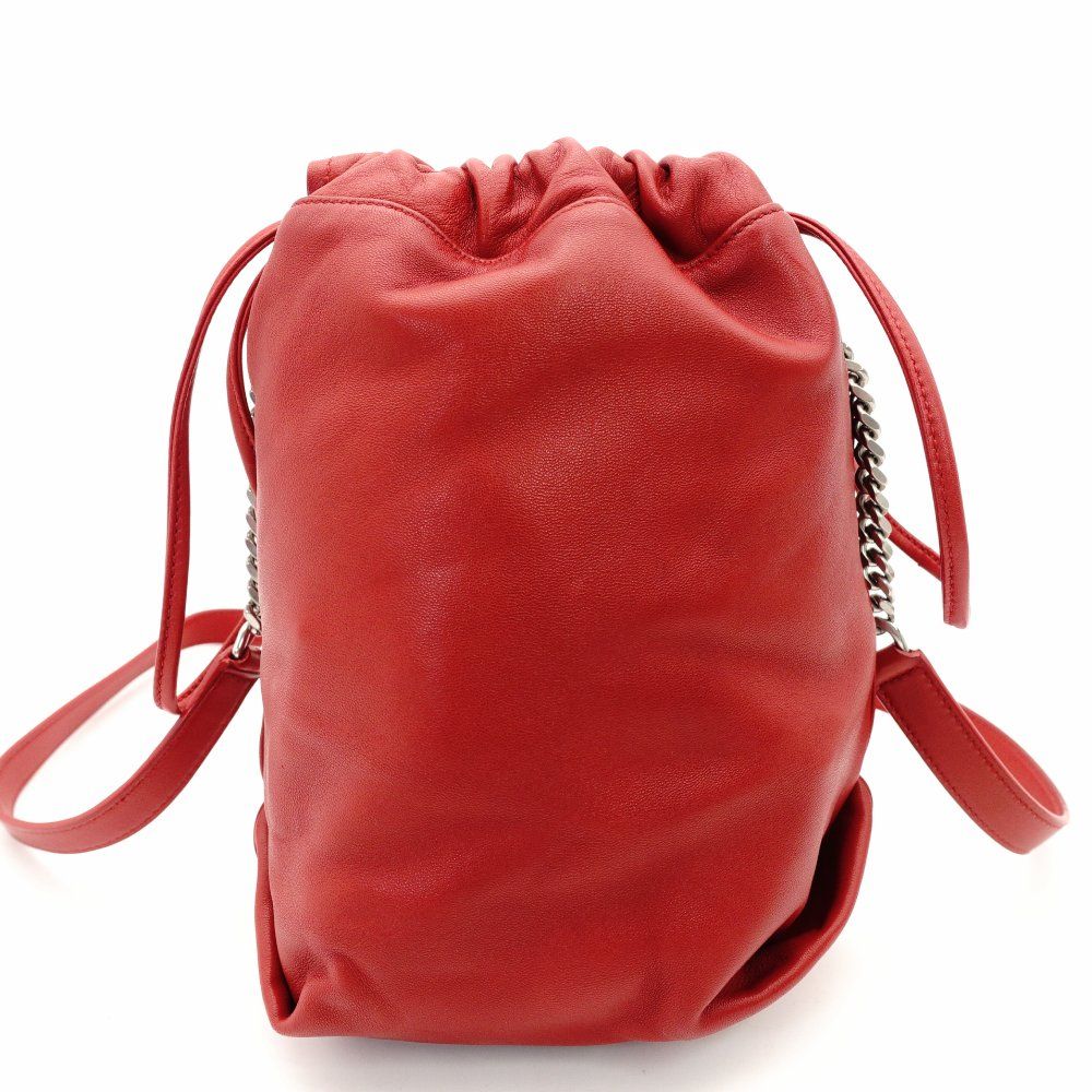 サンローラン SAINT LAURENT テディ スモール 巾着 ショルダーバッグ レッド レザー 赤 チェーン クロスボディ 7-11-378