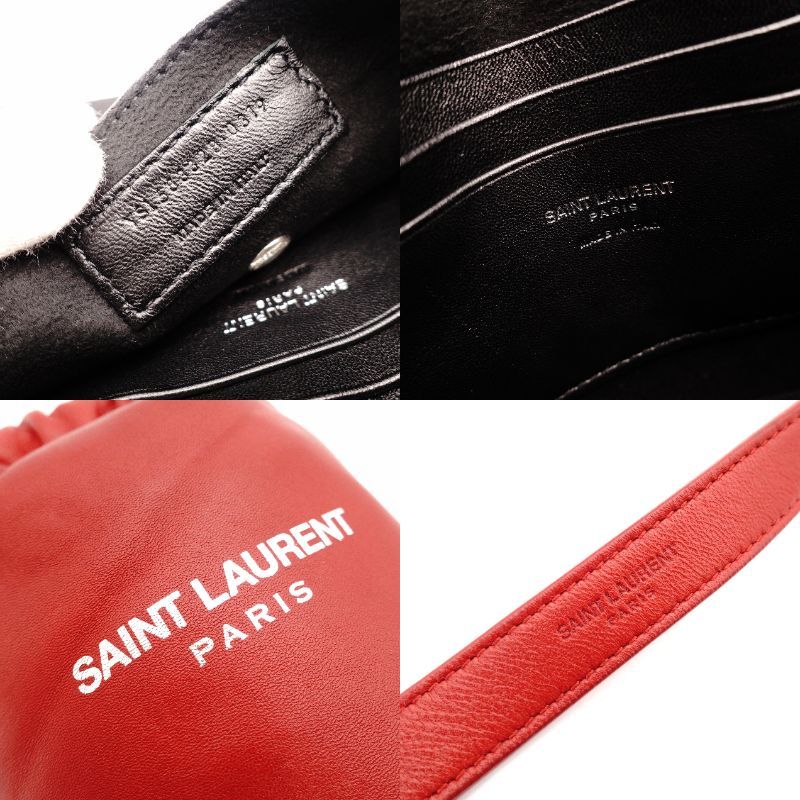  サンローラン SAINT LAURENT テディ スモール 巾着 ショルダーバッグ レッド レザー 赤 チェーン クロスボディ 7-11-378 メッセンジャーバッグ ショルダーバッグ