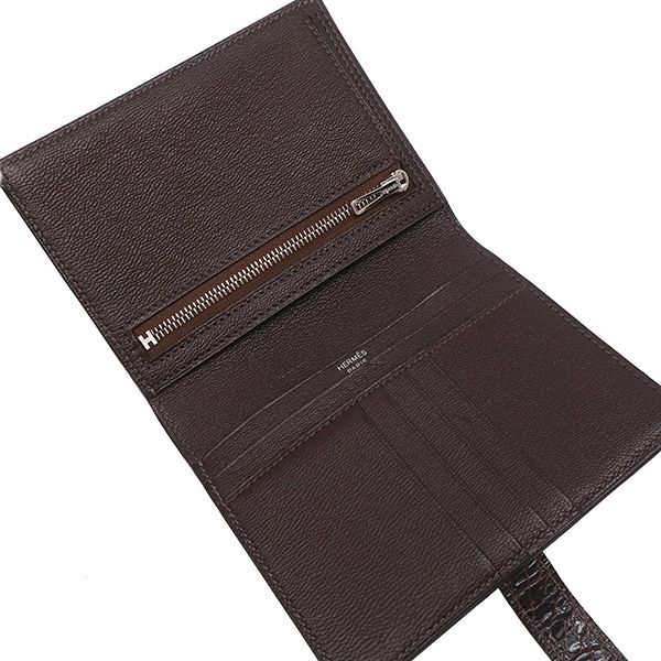 エルメス HERMES 二つ折り財布 ベアンコンパクト アリゲーター ハバナ