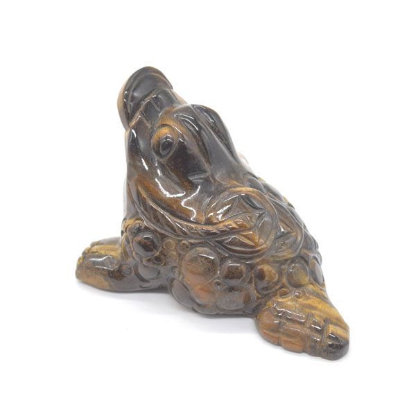 三脚蟾蜍 三本足のカエル 置物 タイガーアイ 7.5cm 天然石製 虎目石