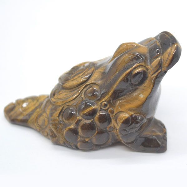 三脚蟾蜍 三本足のカエル 置物 タイガーアイ 7.5cm 天然石製 虎目石