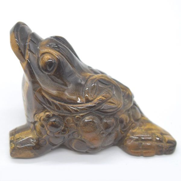 三脚蟾蜍 三本足のカエル 置物 タイガーアイ 7.5cm 天然石製 虎目石