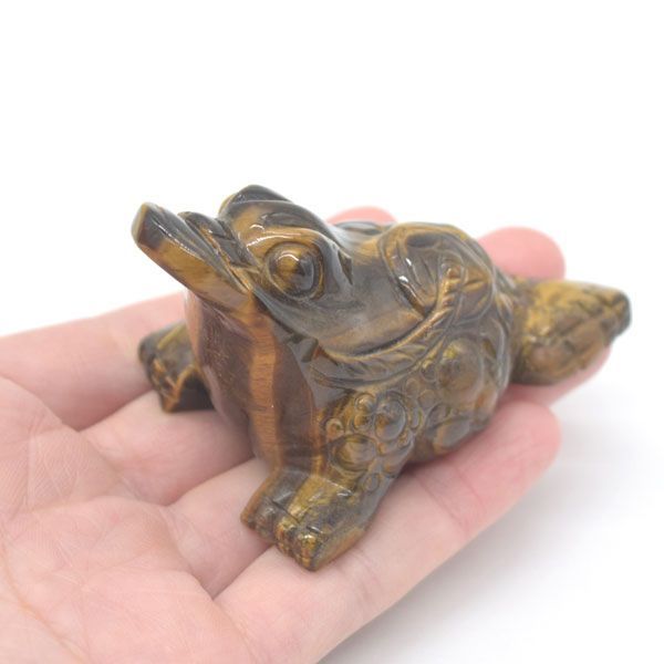 三脚蟾蜍 三本足のカエル 置物 タイガーアイ 7.5cm 天然石製 虎目石
