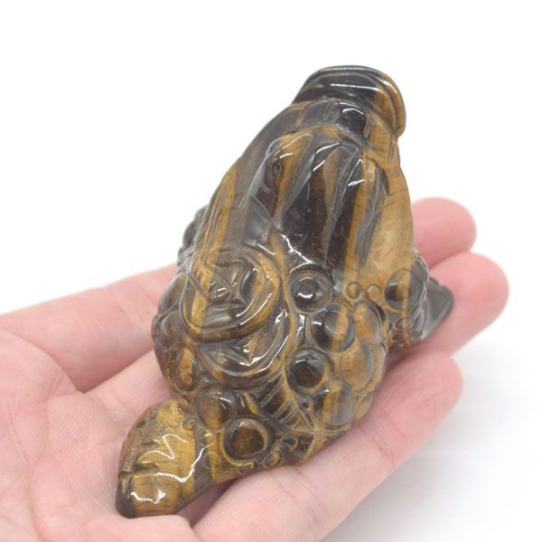 三脚蟾蜍 三本足のカエル 置物 タイガーアイ 7.5cm 天然石製 虎目石