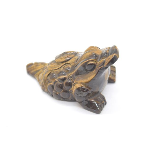 三脚蟾蜍 三本足のカエル 置物 タイガーアイ 7.5cm 天然石製 虎目石