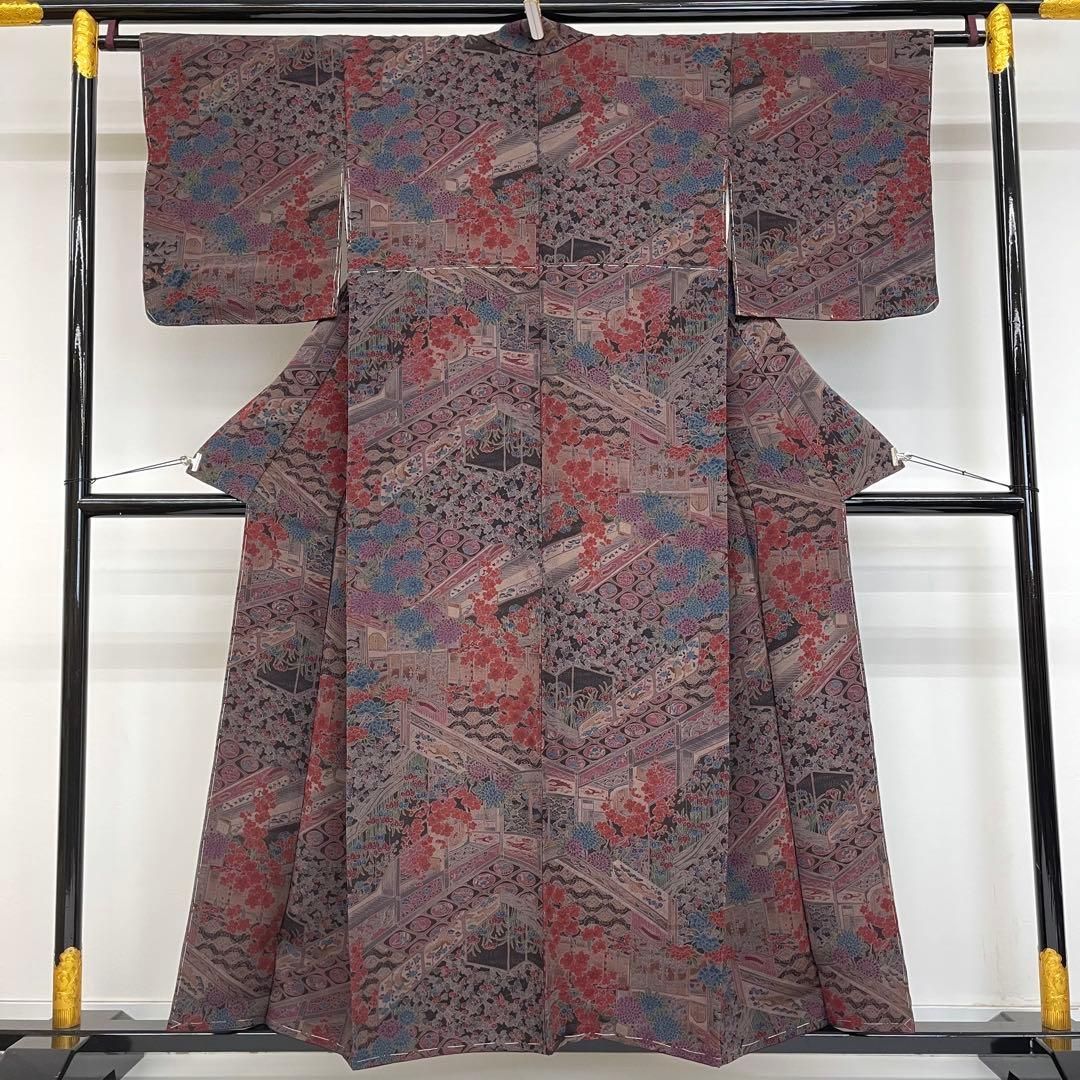 着物と帯 時流 K 25936 t 正絹 小紋 泥彩染 証紙付 鳥 梅