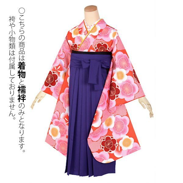 ジュニア用 振袖単品「朱色　梅尽くし」仕立て上がり 襦袢プレゼント 小振袖 着物 子ども 子供 キッズ ジュニア 女の子 卒業式 小学校 小学生 中学校 中学生 十三参り 十三詣り 1/2成人式 ハ