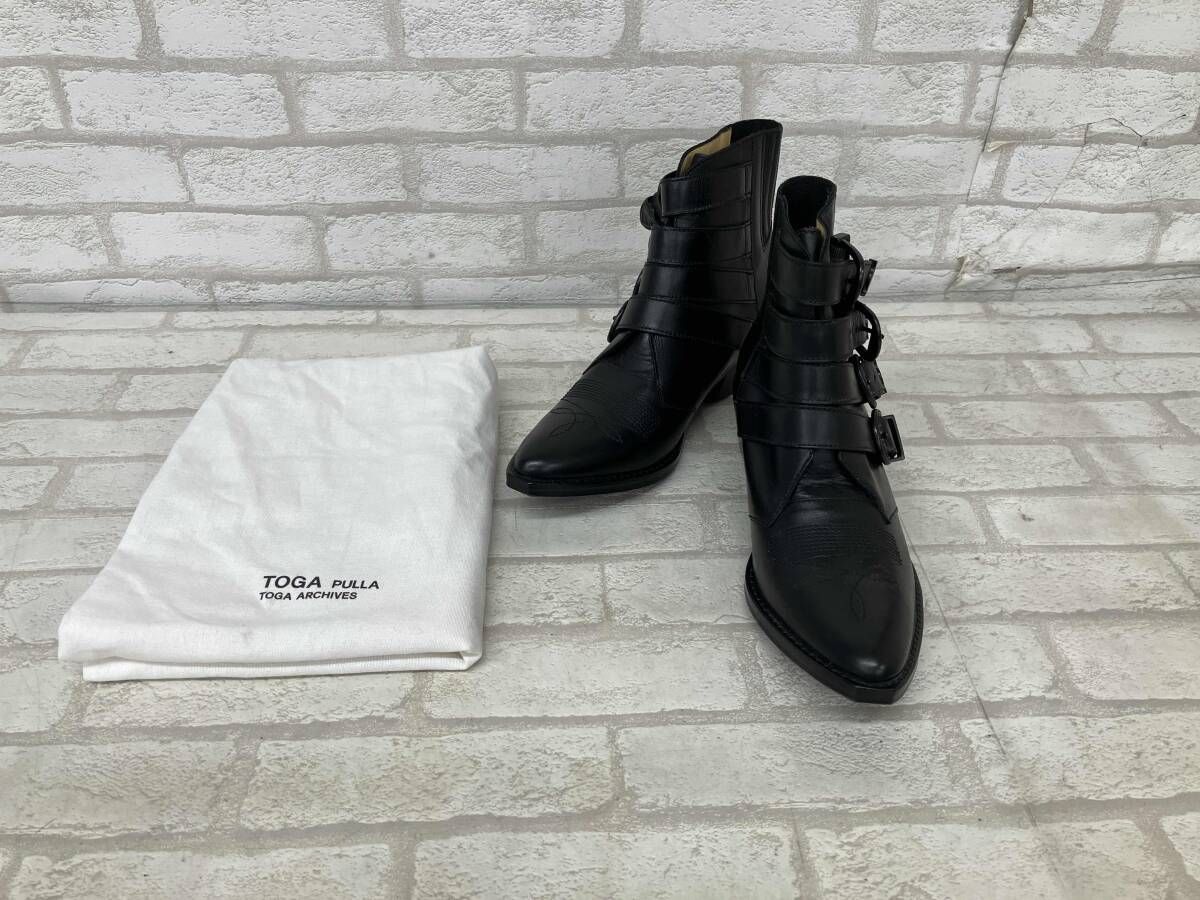 TOGA PULLA トーガ 0316 G レディース サイズ36 1 2 ブラック ショートブーツ ベルト レザー ウエスタン ステッチ
