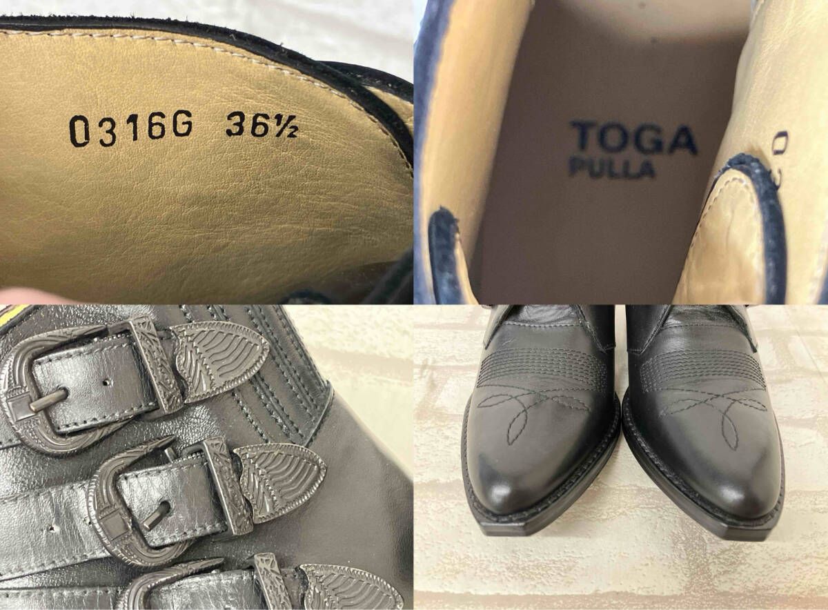  TOGA PULLA トーガ 0316 G レディース サイズ36 1 2 ブラック ショートブーツ ベルト レザー ウエスタン ステッチ その他 靴