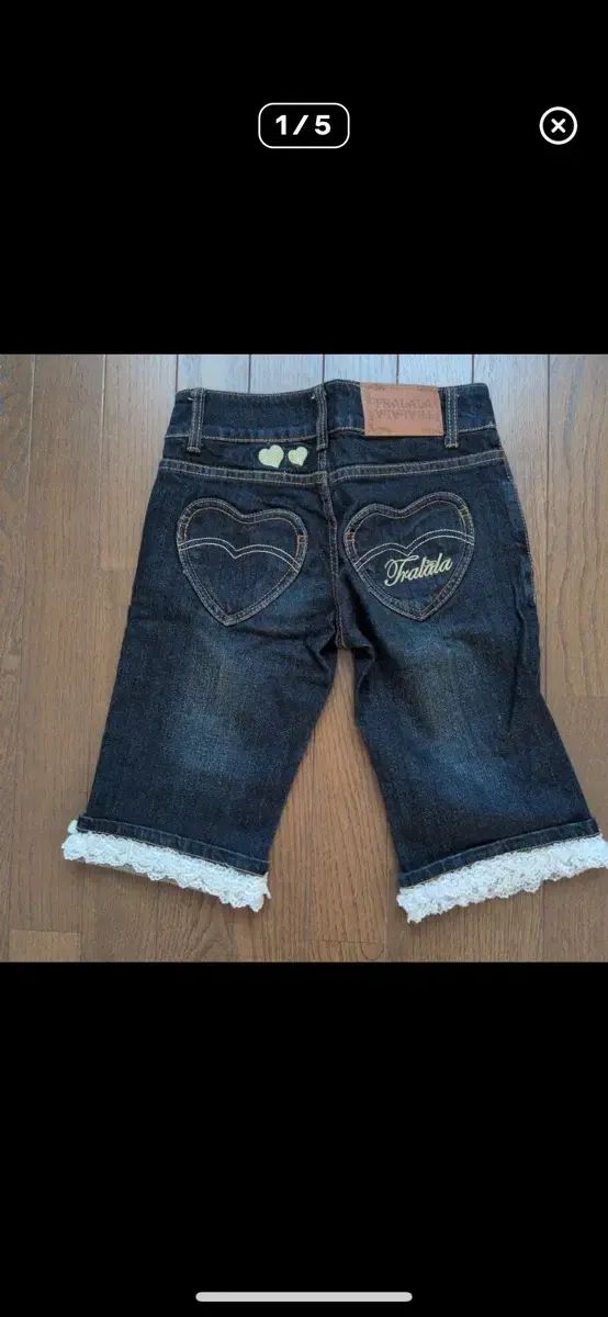 トラララ Tralala デニム 5分丈 ズボン レース ハート