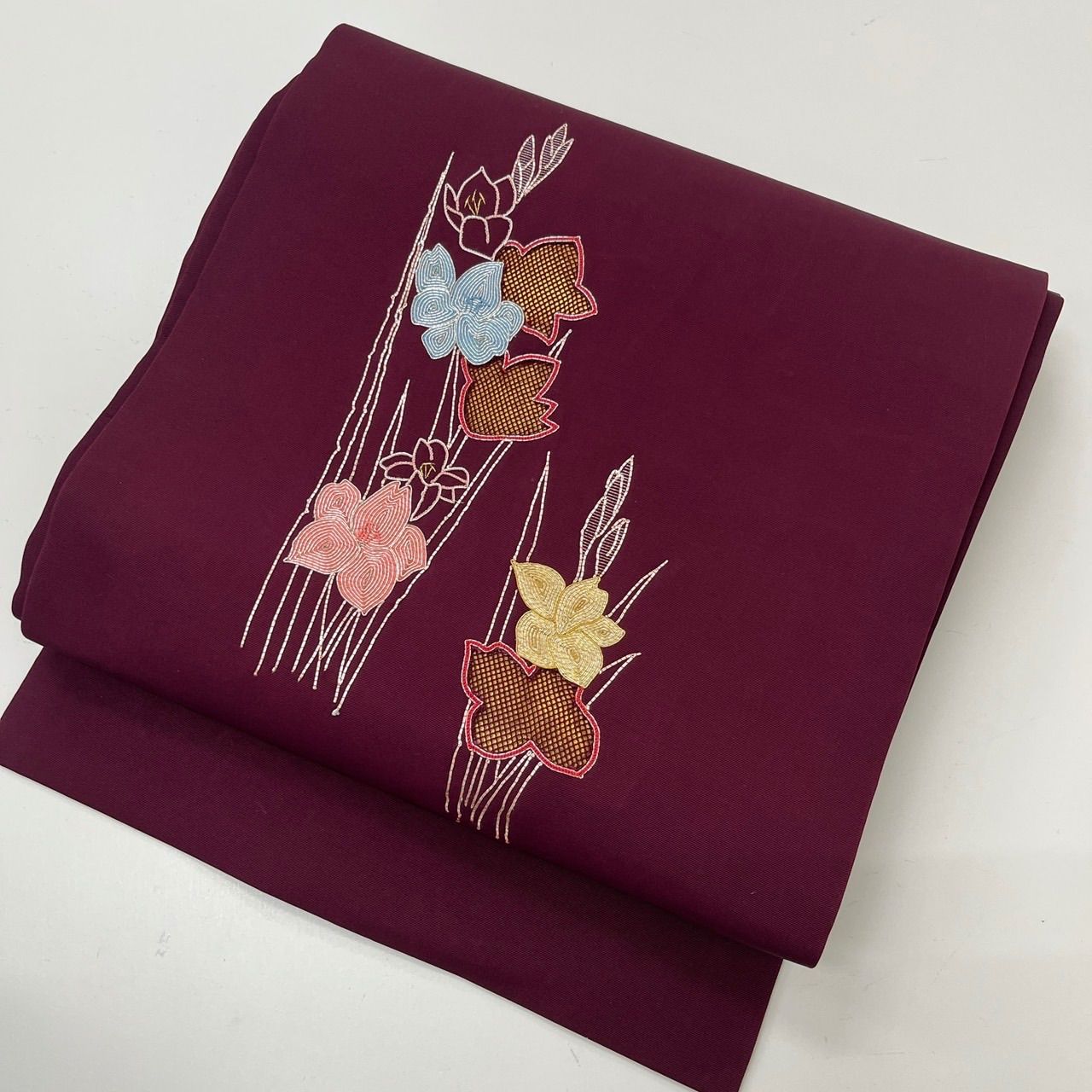 名古屋帯 正絹 塩瀬 メッシュ加工 駒刺繍 九寸 MA-1492 - メルカリ