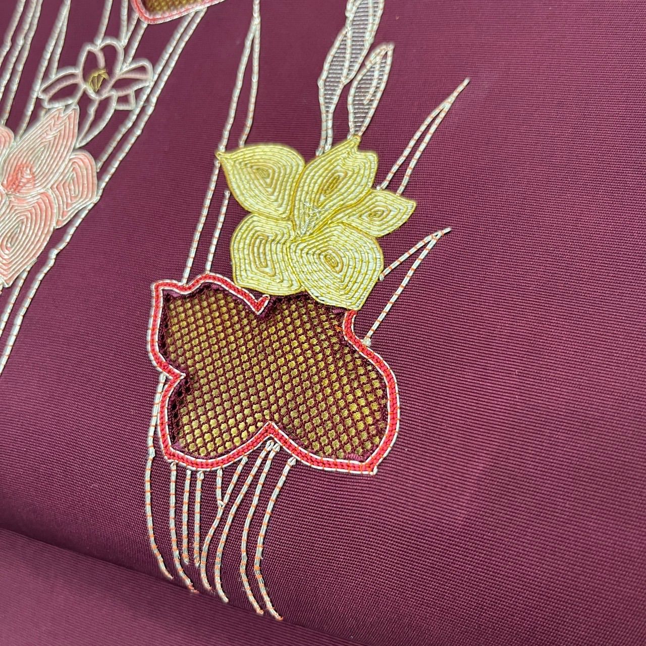 名古屋帯 正絹 塩瀬 メッシュ加工 駒刺繍 九寸 MA-1492 - メルカリ