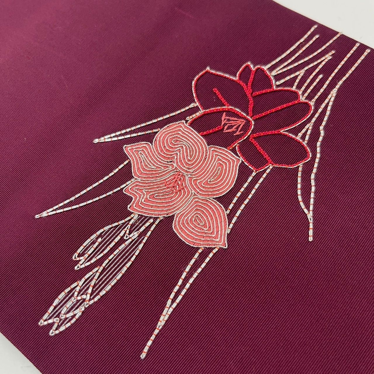名古屋帯 正絹 塩瀬 メッシュ加工 駒刺繍 九寸 MA-1492 - メルカリ