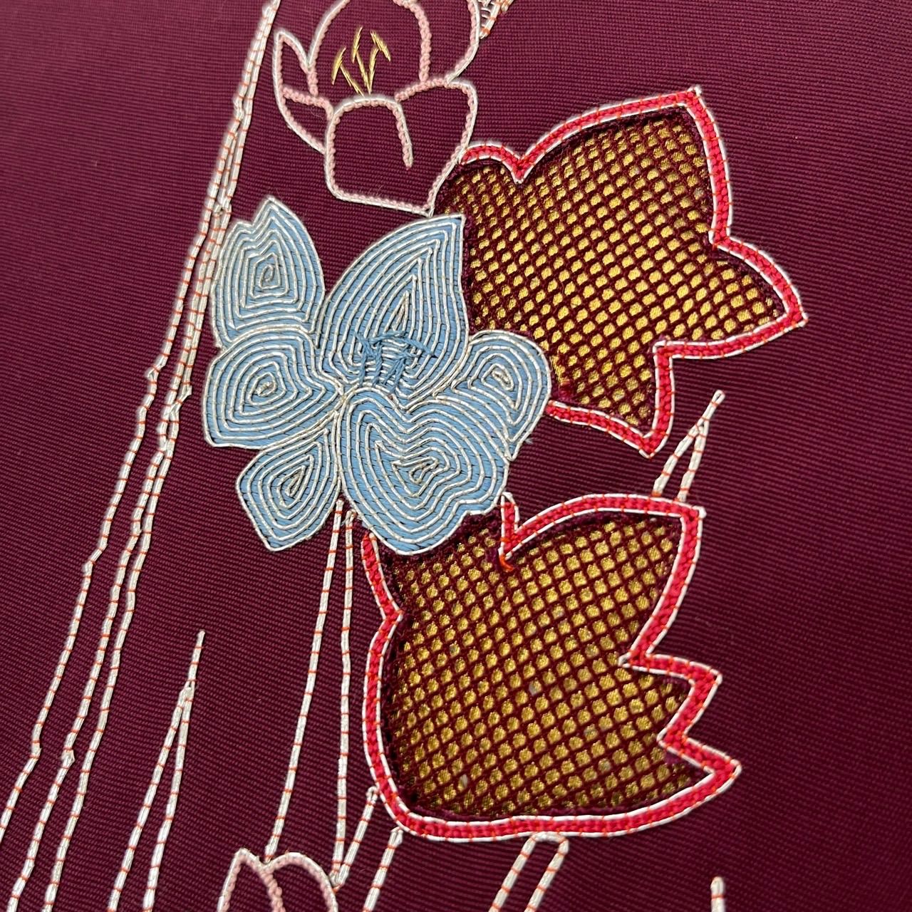 名古屋帯 正絹 塩瀬 メッシュ加工 駒刺繍 九寸 MA-1492 - メルカリ