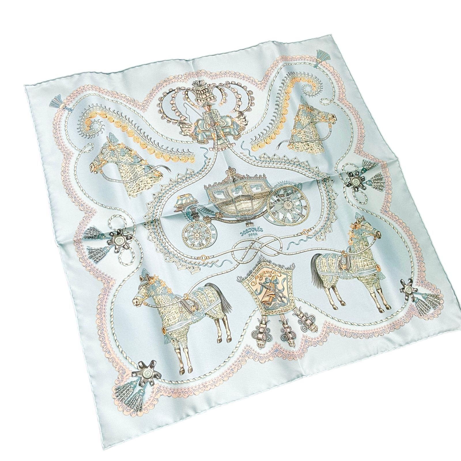 HERMES エルメス ポケットチーフ パプロール スカーフ 白 メンズ 馬車モチーフ