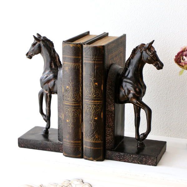 ブックエンド 馬 ホース おしゃれ 本立て ブックスタンド レトロ アンティーク オブジェ 樹脂 デザイン インテリア