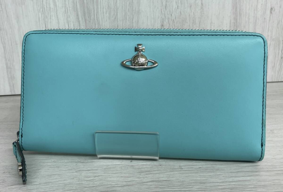 VIVIENNE WESTWOOD ヴィヴィアンウエストウッド 長財布 ラウンドファスナー ブルー系 青緑 イタリア製 レザー