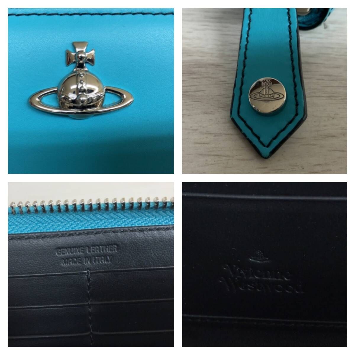  VIVIENNE WESTWOOD ヴィヴィアンウエストウッド 長財布 ラウンドファスナー ブルー系 青緑 イタリア製 レザー その他 折り財布