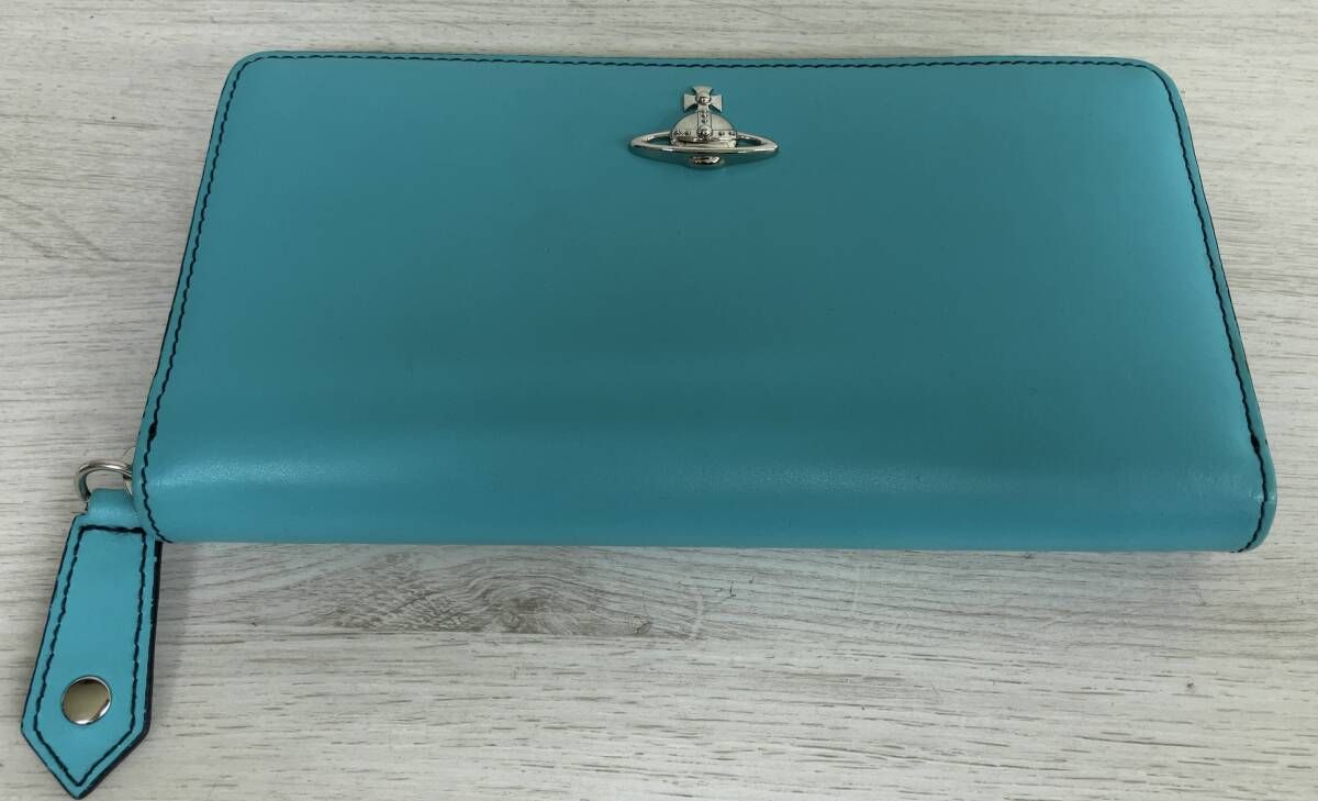 VIVIENNE WESTWOOD ヴィヴィアンウエストウッド 長財布 ラウンドファスナー ブルー系 青緑 イタリア製 レザー