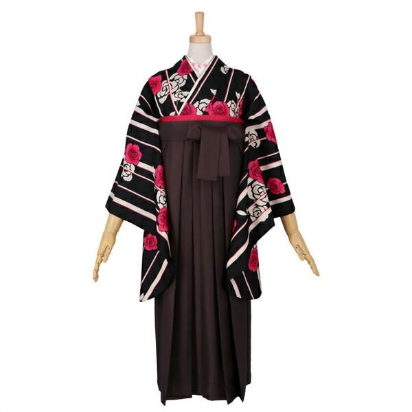 【最新作，限定SALE】 ジュニア用 振袖単品「黒　縞に薔薇」仕立て上がり 小振袖 着物 子ども 子供 キッズ ジュニア 女の子 卒業式 小学校 小学生 中学校 中学生 十三参り 十三詣り 1/2成人式 ハーフ成人式 貸衣装 着物・着物ドレス