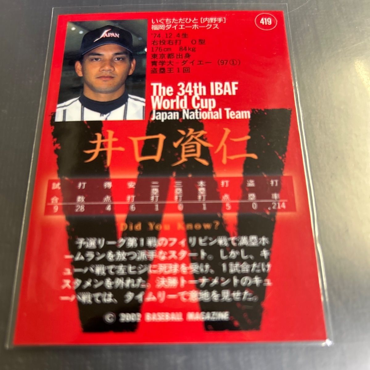BBM 2002 The 34th IBAF World Cup 井口資仁 日本代表 - メルカリ