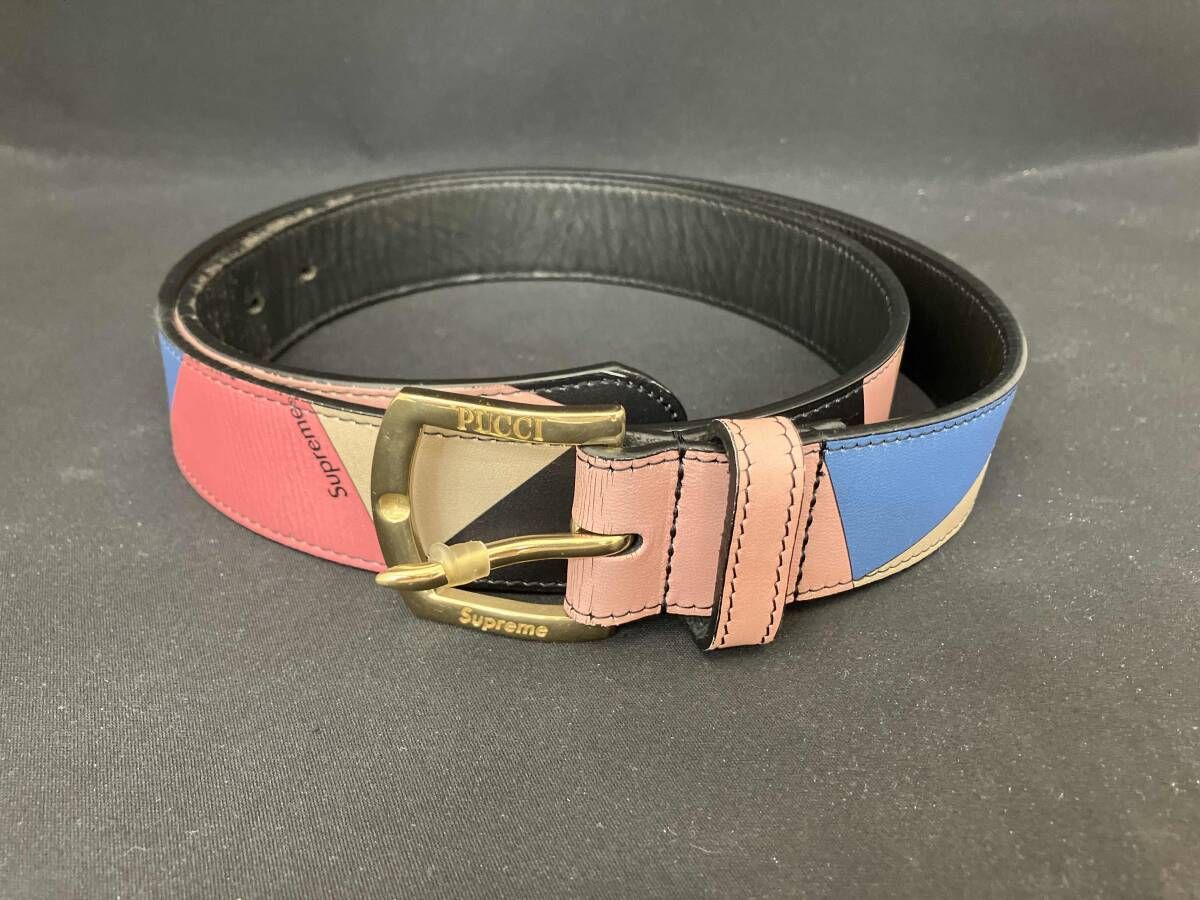 Supreme Emilio Pucci Belt シュプリーム エミリオプッチ ベルト 革 レザー ピンク プッチ柄 折れグセ ひび割れ有