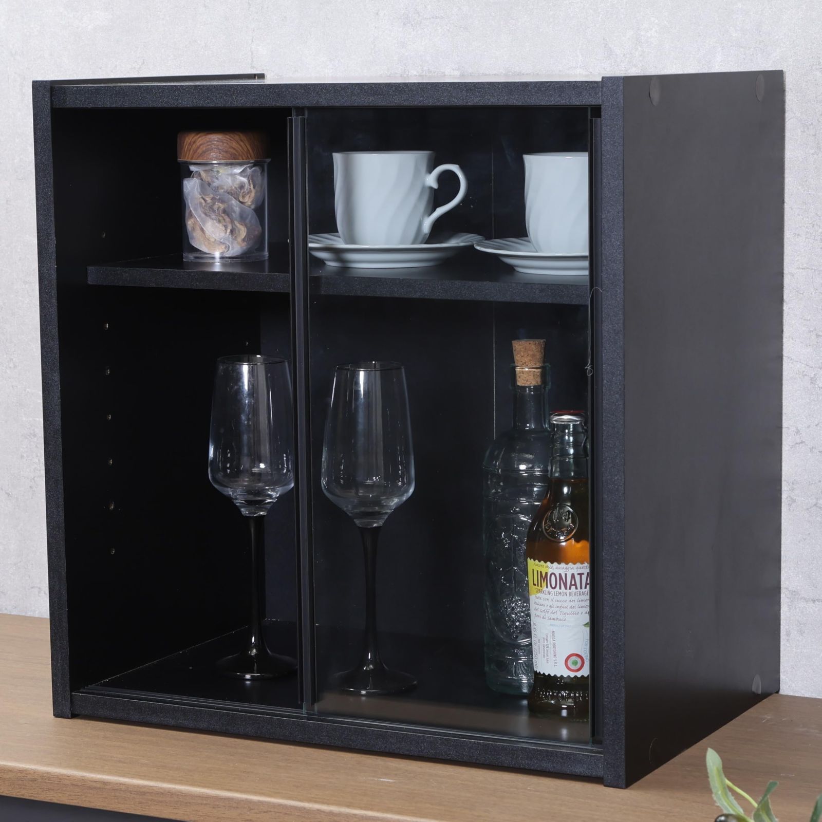 99698 組立品 可動棚 ガラス扉 ブラック 幅43×奥行29×高さ44cm