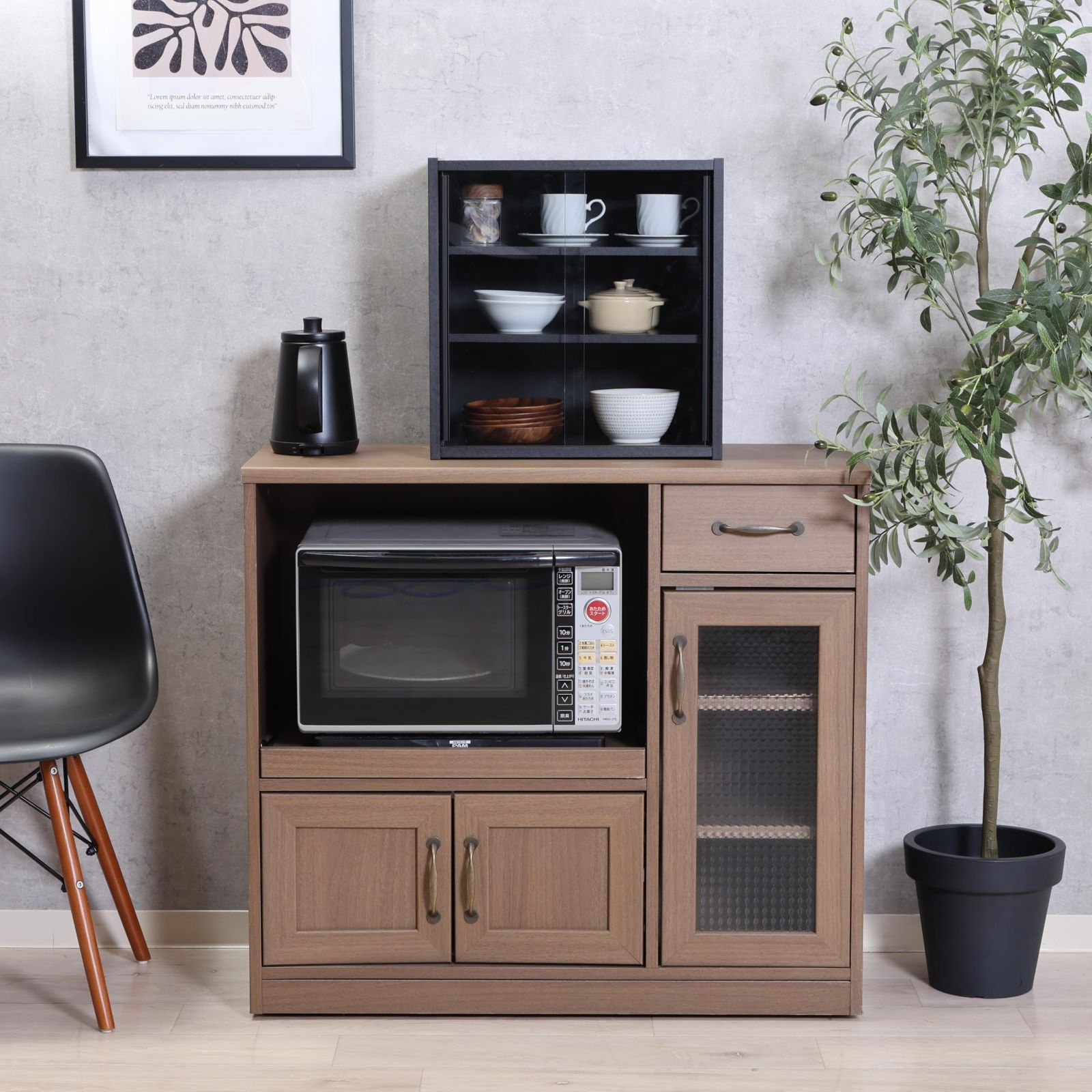 99698 組立品 可動棚 ガラス扉 ブラック 幅43×奥行29×高さ44cm