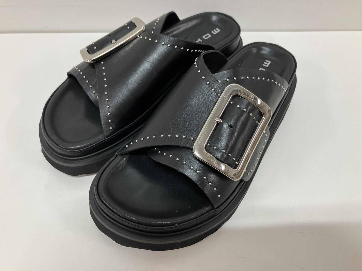 MOHI モヒ ビッグバックル スタッズ レザ-コンフォ-トサンダル サンダル 37 ブラック 箱あり
