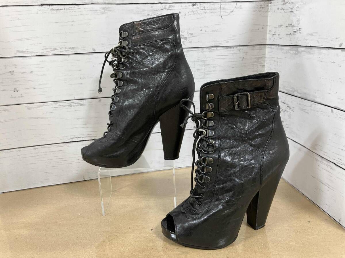 ジバンシィ ショ トブーツ レザー編み上げショートブーツ レザーブーツ 黒 37