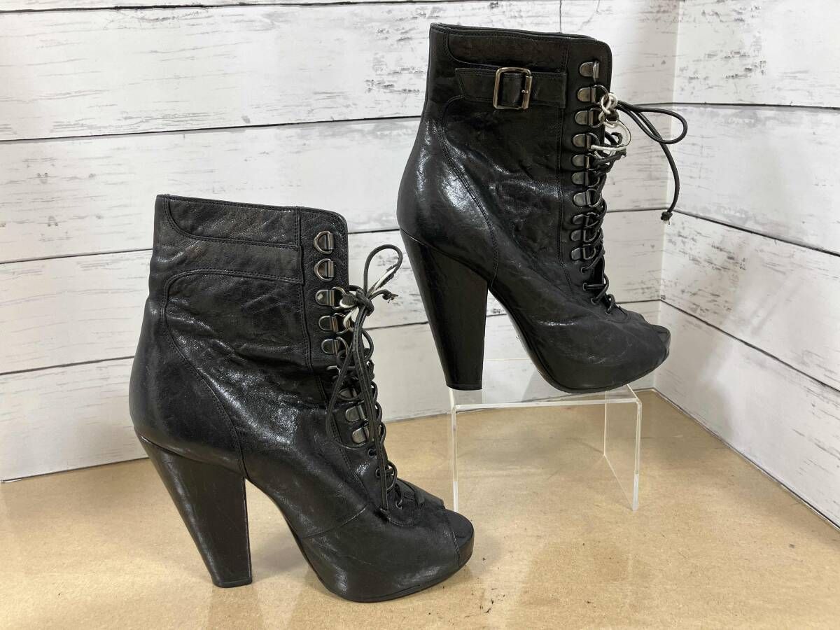 レザー編み上げショートブーツ レザーブーツ