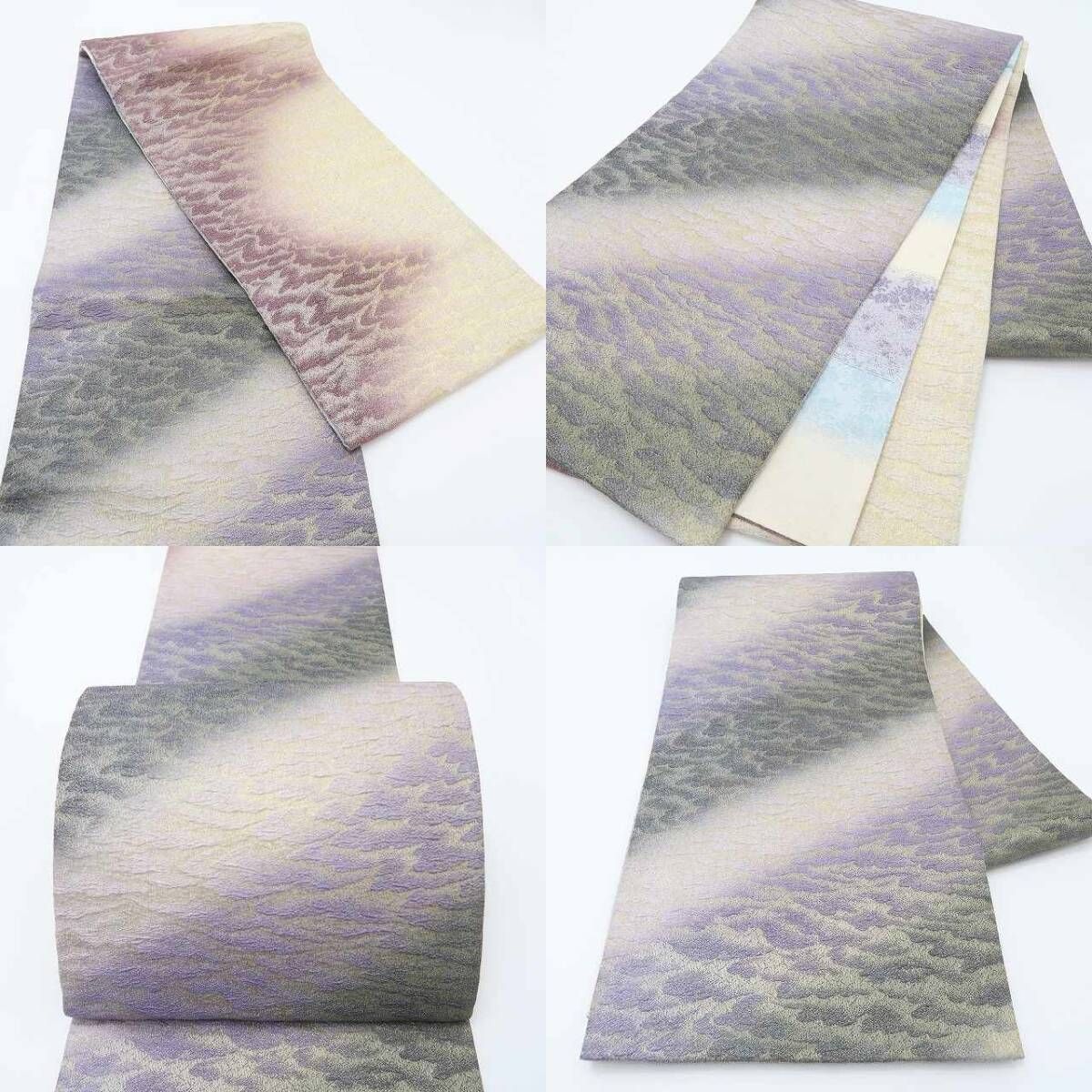  ✾まめ藤✾ 全通 正絹 着物 霞空と水面鏡の花咲く息遣いのグラデーション 袋帯 B 1 袋帯 帯