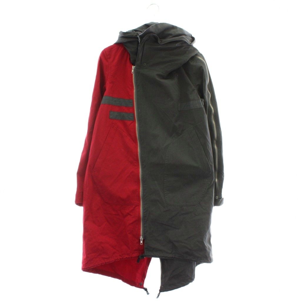 ヌードマサヒコマルヤマ NUDE ジップアップミリタリーパーカー Zip Up Military Parka モッズコート アウター ミドル フード ワイヤー ジップアップ 0 XS グレー 赤 レッド NU-1459