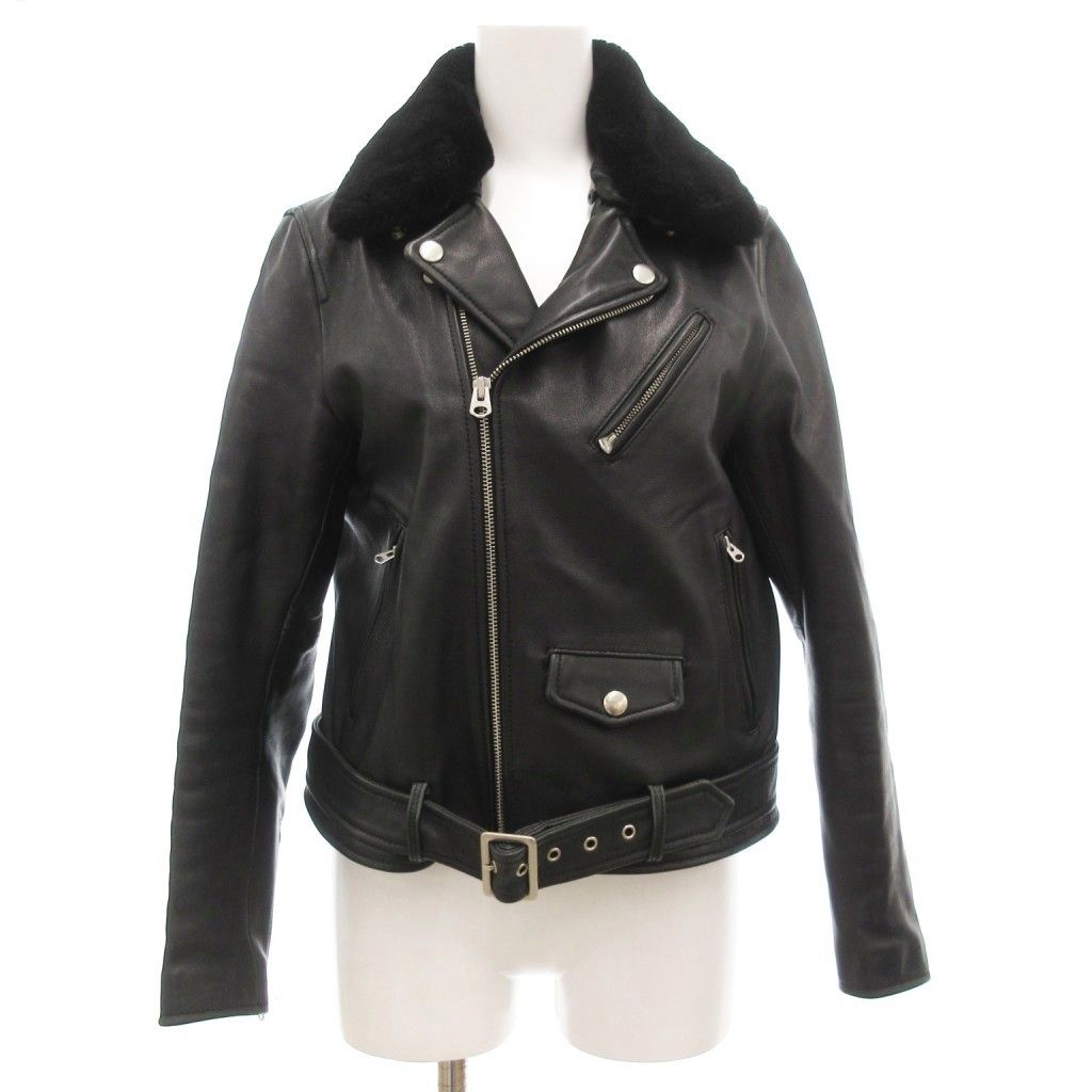 フリークスストア FREAKS STORE ライダースジャケット ダブル シープスキン ムートンファー 羊革 レザー M 黒 ブラック JS GY 17