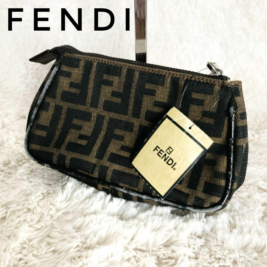 FENDI 販売 フェンディ ミニポーチ ズッカ柄 ブラウン/ブラック
