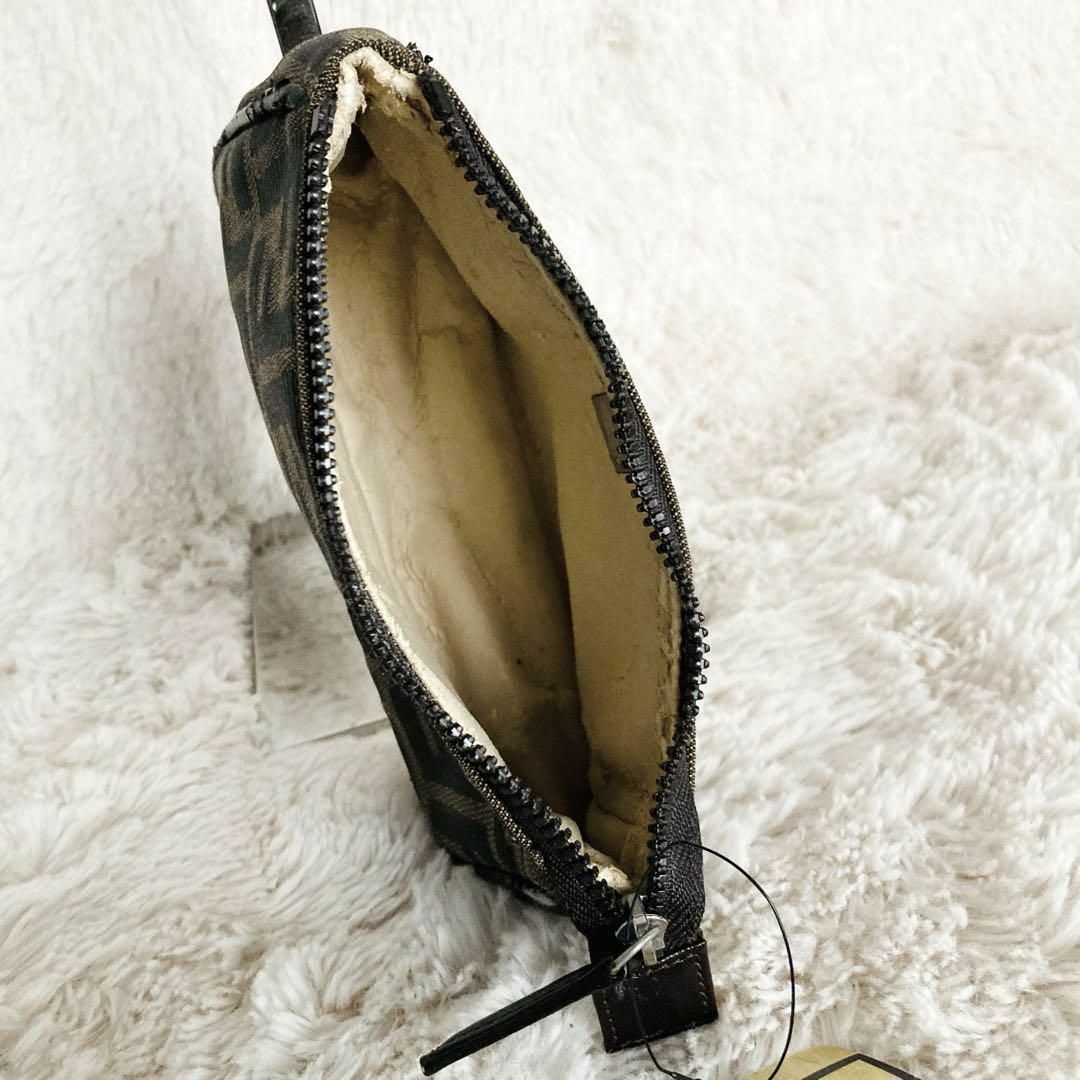 FENDI 販売 フェンディ ミニポーチ ズッカ柄 ブラウン/ブラック