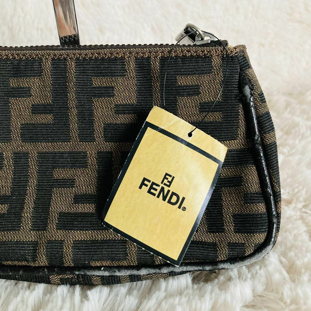 FENDI 販売 フェンディ ミニポーチ ズッカ柄 ブラウン/ブラック