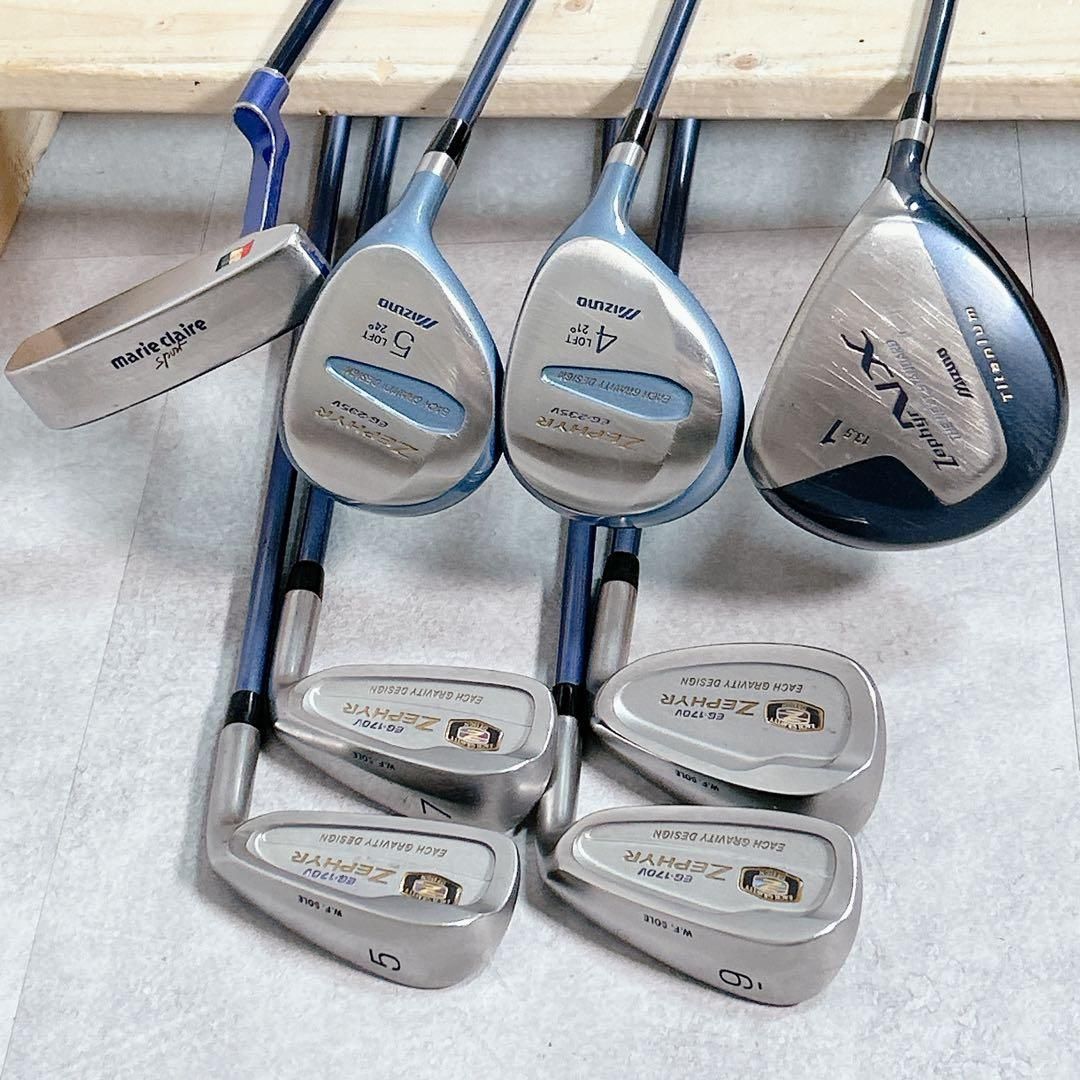 V373 ミズノ レディース ゴルフ クラブ セット 9点 ルコック 美品 青